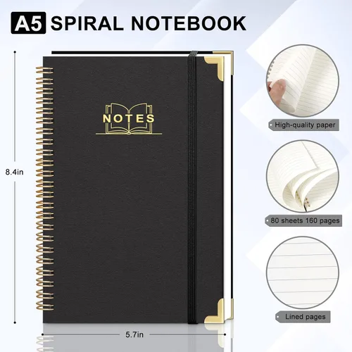 Vista 2 de Cuaderno de espiral rayado, cuaderno A5 de tapa dura en espiral para el trabajo, 5.7 x 8.2 pulgadas, cuadernos de papel grueso de 100GSM