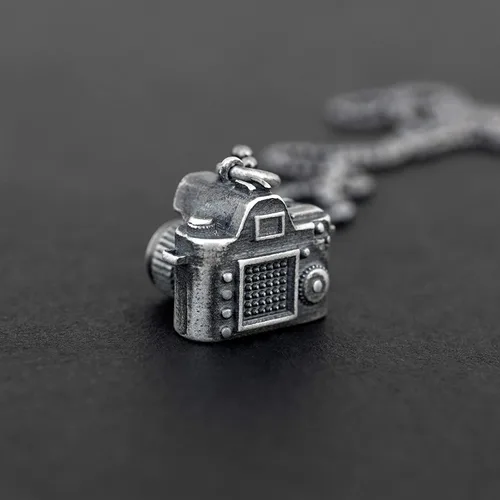 Vista 4 de Handmade Pendant Necklace Big sterling silver necklace on ball chain for men pendants necklace camera pendant necklace photographer necklace photo