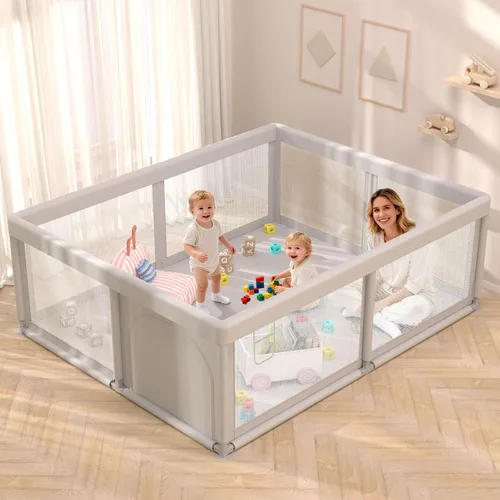 Vista 19 de Hiaksedt Corralito, cerca para bebés y niños pequeños, para interiores y exteriores, con malla transpirable anticaídas (color rosa) Estructura