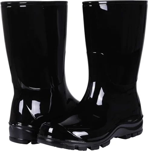Vista 8 de Asgard Botas de lluvia a media pantorrilla para mujer, botas de goma impermeables estampadas, zapatos cortos de jardín Negro
