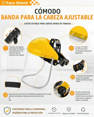 Vista 4 de Protector facial para moler y cortar, viseras transparentes y de Amarillo