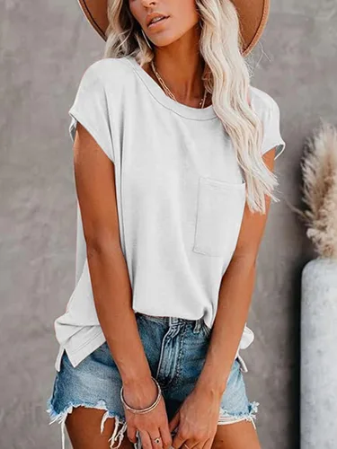 Vista 28 de CNFUFEN Camisetas de manga corta/larga para mujer, a la moda, casual, de verano, ligeras, sólidas, de moda