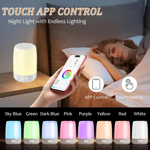 Vista 2 de Máquina de ruido blanco para dormir de bebé con luz nocturna, máquina de ruido blanco para niños y adultos, 32 sonidos relajantes, reloj despertador