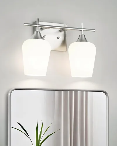 Vista 11 de WL9167-2C - Lámpara de baño de níquel cepillado de 15 pulgadas, lámpara moderna de pared de baño de granja con vidrio transparente