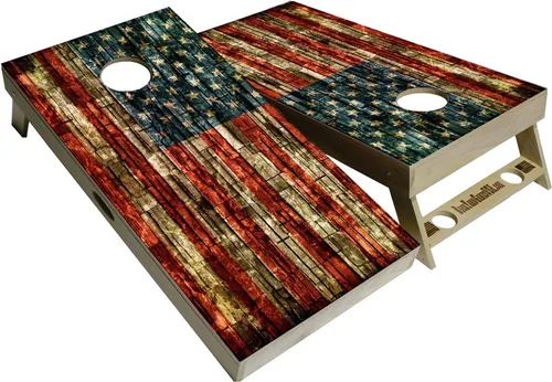 Vista 11 de Serie American Flag – Tablas de cornhole prémium con portavasos y un asa, incluye 2 tablas de cornhole regulables de 4 x 2 pies con madera