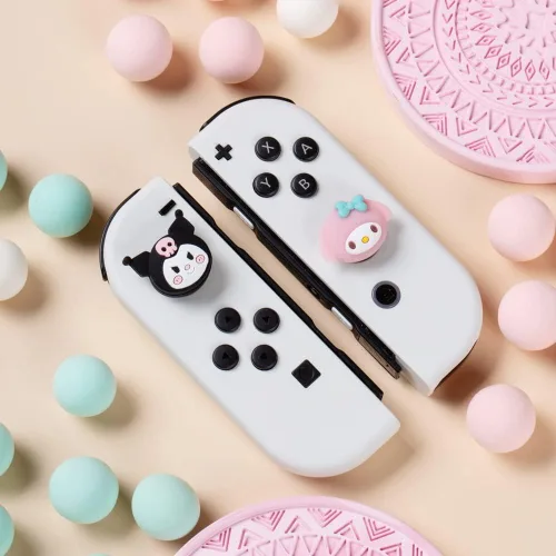 Vista 5 de PERFECTSIGHT Lindas tapas de agarre para pulgar compatibles con consola Nintendo Switch OLEDLite, cubierta de botón analógico de silicona suave