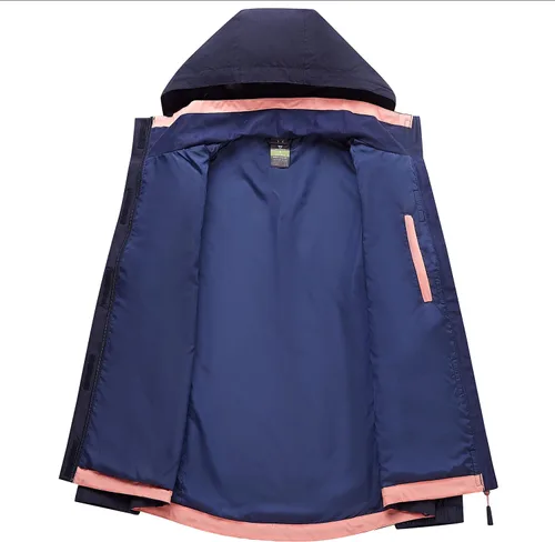 Vista 2 de ALPHA CAMP Chaqueta impermeable para mujer, transpirable, ligera, rompevientos para exteriores, con capucha, para senderismo, viajes
