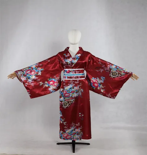 Vista 2 de Disfraz de kimono japonés para mujer, bata tradicional de geisha, estampado de anime, pijama de estilo largo