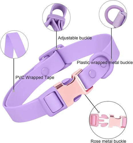 Vista 4 de Collar de perro impermeable con hebilla de metal de seguridad, duradero y fácil de limpiar, collar de perro de goma suave, collares ajustables