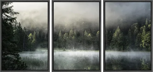 Vista 117 de NWT Lienzo enmarcado para pared, juego de arte en acuarela pastel, bosque de montaña oscura, naturaleza silvestre, ilustraciones de arte moderno