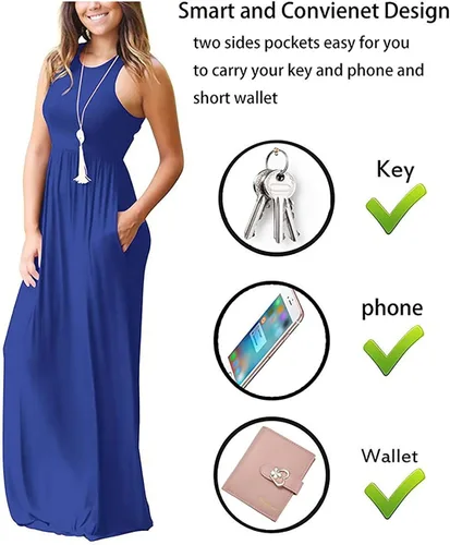 Vista 3 de GRECERELLE Womens Sleeveless Racerback Loose Plain Maxi Dress Floral Print Casual Long Dresses with Pockets