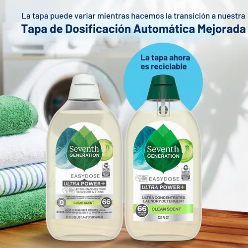 Vista 3 de Seventh Generation Detergente para ropa ultra concentrado aroma limpio, paquete de 2 unidades, 132 cargas, transparente, Power Plus, 23.1 onzas