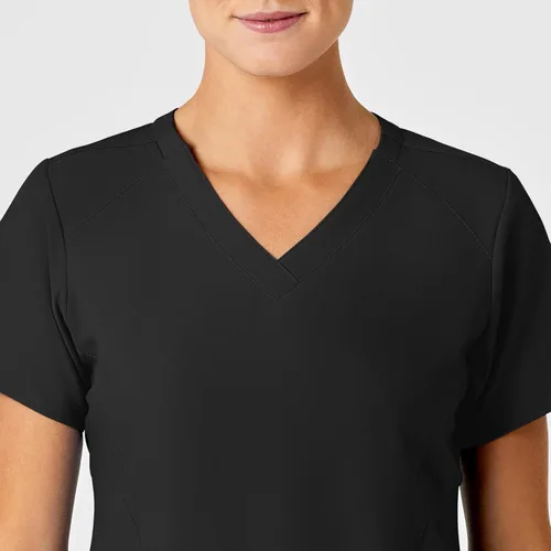 Vista 5 de WonderWink W123 6155 - Top estilizado con cuello en V para mujer, Negro