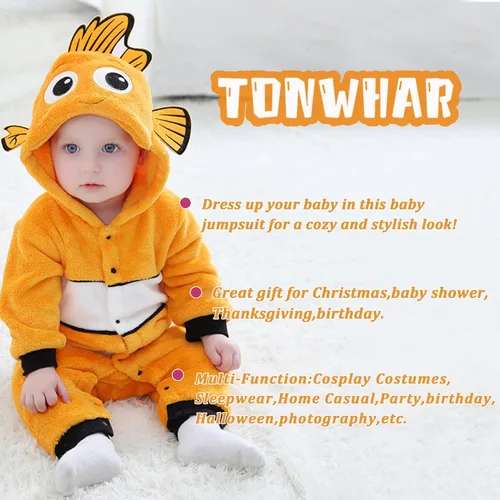 Vista 6 de TONWHAR Disfraz para niños y niños pequeños, traje de animal para bebé, mono de una pieza