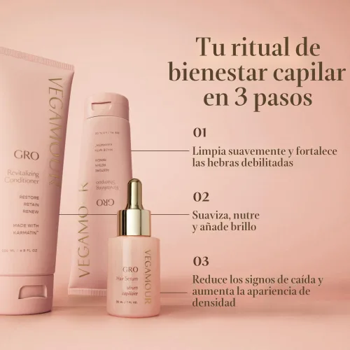 Vista 8 de VEGAMOUR GRO Acondicionador revitalizante Suaviza, fortalece y añade brillo al cabello fino Limpio, vegano, libre de crueldad, clínicamente