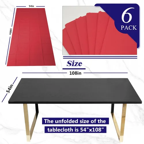 Vista 4 de Paquete de 6 manteles de papel, color rojo, paquete de 6 unidades, azul, papel de 3 capas y plástico, 54 x 108 pulgadas, mantel rectangular