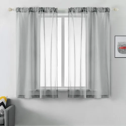 Vista 13 de DUALIFE - Cortinas transparentes de 54 pulgadas de largo, paneles de privacidad de gasa para ventanas, cortinas de lino semitransparentes