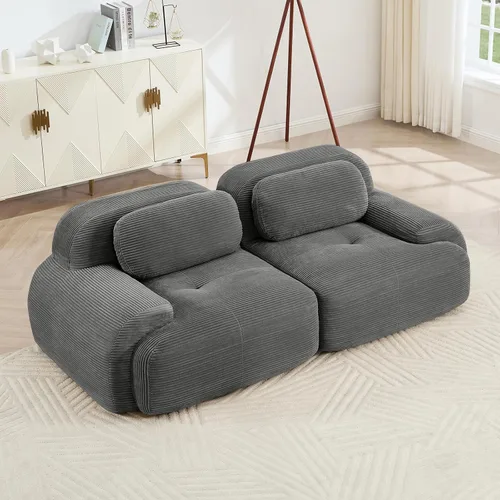 Vista 56 de Sofá moderno comprimido sin armazón de 116", sofás seccionales de 3 plazas para sala de estar, sofá seccional modular de pana verde nube, espuma