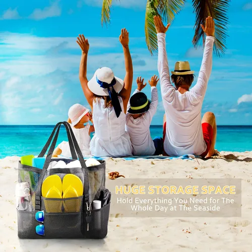 Vista 6 de SRISE Mesh Beach Bag - Large Beach Tote Bag for Family Beach Bag for Toys & Vacation Essentials