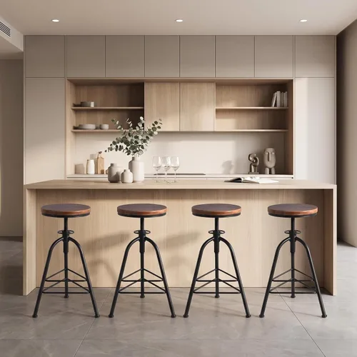 Vista 8 de Topower Taburete de bar de altura ajustable de metal de diseño industrial antiguo, silla de desayuno de comedor de cocina, taburete de madera