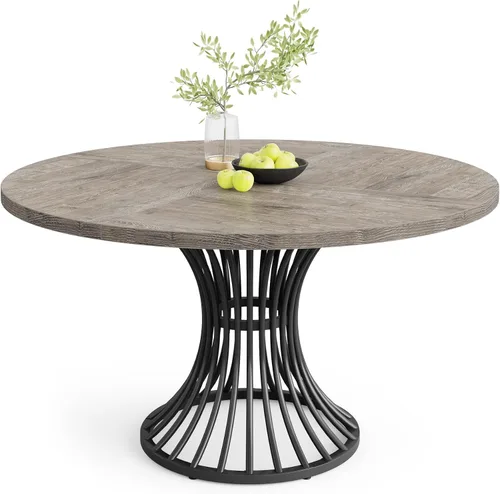 Vista 8 de Tribesigns Mesa de comedor redonda para 4-6 personas, mesa de cocina circular de 47 pulgadas estilo granja, mesa de comedor industrial con base