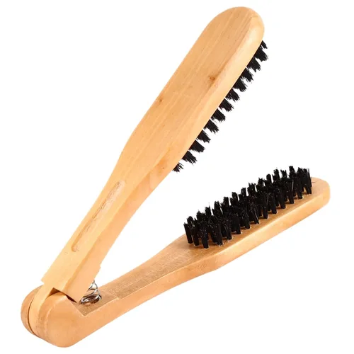 Vista 5 de Peine alisador de cabello de doble cepillo, mango de madera, antiestático, calor para cabello suave y suave, funciona con secador de pelo