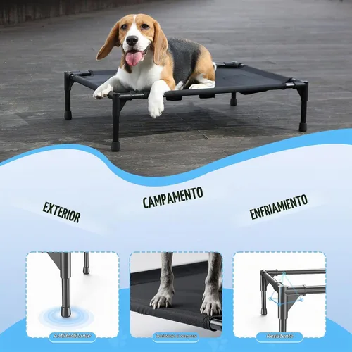 Vista 4 de Cama elevada para perros con 4 módulos de refrigeración, cubierta de PVC, base antideslizante y marco de acero inoxidable para perros, gatos