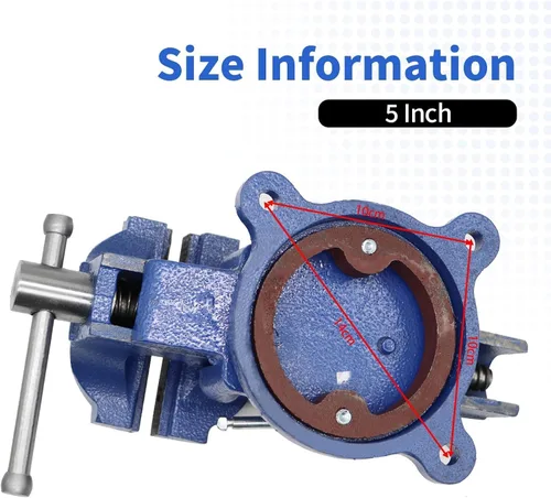 Vista 6 de Nakkaa - Tornillo de banco de 12.70 cm de hierro fundido dúctil con base de bloqueo giratorio flexible de 360° resistente para hogar y trabajo