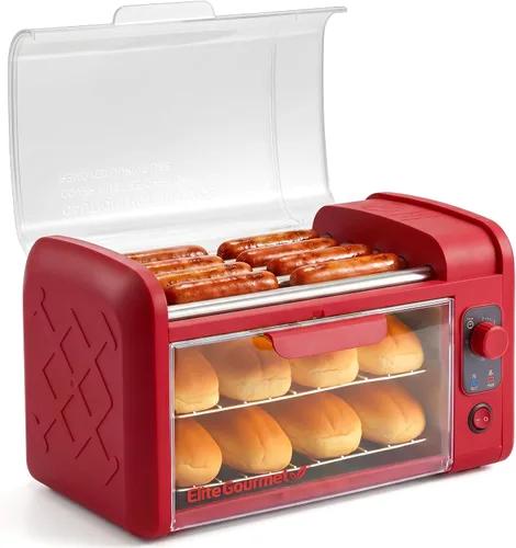 Vista 7 de Elite Gourmet EHD-051BX Horno Tostador para Hot Dog, Temporizador de 30 Minutos, Rodillos de Calentamiento de Acero Inoxidable, Bandeja para Migas
