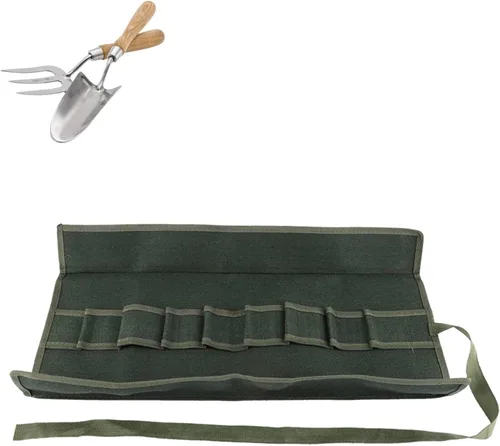 Vista 9 de Bolsa enrollable para herramientas, bolsas de lona resistente, bolsa de almacenamiento de herramientas para bonsái con 10 bolsillos para jardín