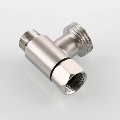 Vista 7 de Adaptador en T para bidé, válvula de tope angular de acero inoxidable de 3/8 pulgadas para línea de suministro de inodoro, níquel cepillado, KTS002NA