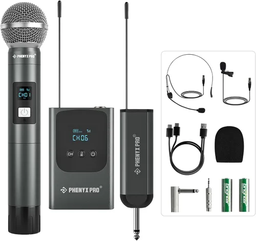 Vista 2 de Phenyx Pro Sistema de micrófono inalámbrico digital dual PDP-2-1H1B Bundle con receptor inalámbrico portátil PWR-P-900