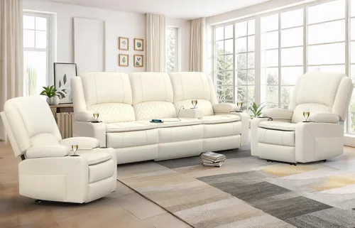 Vista 19 de Sofá reclinable de 3 plazas, sofá reclinable con consola elevable (tela, azul) Reclining Sofa with USB Removable Armrest, RV Sofa with Cup Holder