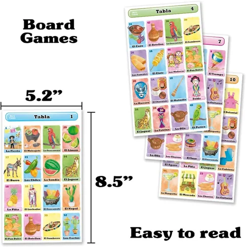 Vista 4 de Lotería Fiesta - Juego de bingo mexicano en español para 10 jugadores - 10 tableros de juego y baraja completa de cartas de llamada