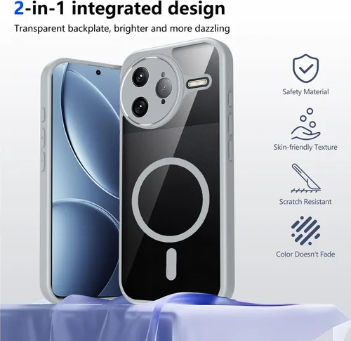 Vista 508 de Funda magnética transparente compatible con Xiaomi 17T, color negro 2 en 1 PC + TPU cubierta de teléfono a prueba de golpes, carcasa protectora