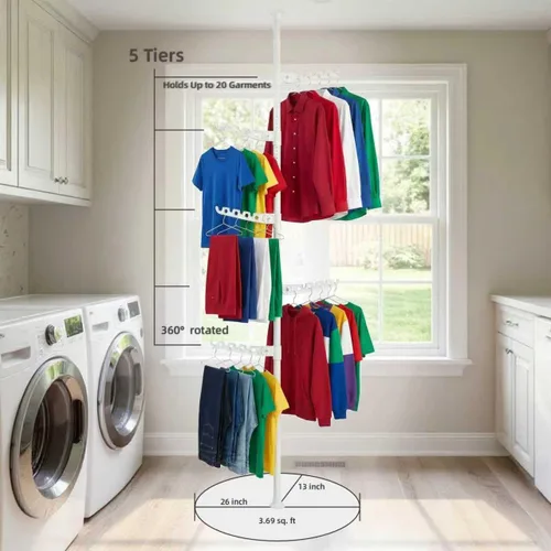 Vista 7 de Estante de secado de ropa para interiores que ahorra espacio para apartamentos pequeños, estante de ropa plegable de almacenamiento de 5 niveles