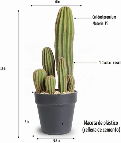 Vista 2 de Cactus artificiales de cactus falsos de 16 pulgadas para decoración del hogar, jardín, oficina, tienda
