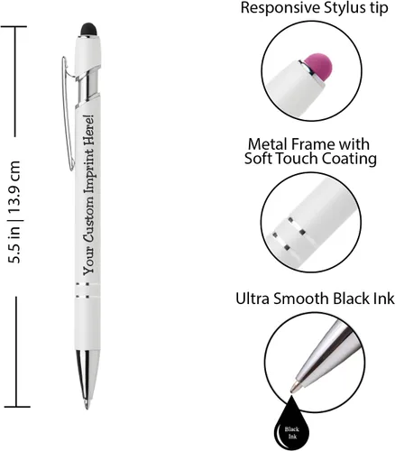 Vista 2 de ExpressDesigns™ - Bolígrafos personalizados de alta calidad con lápiz óptico Blanco hermoso Bolígrafos personalizados con nombre impreso