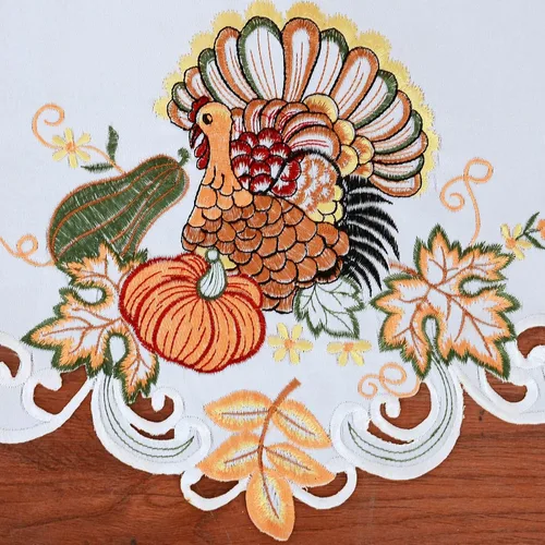 Vista 3 de Mantel bordado de pavo para decoración de vacaciones de Acción de Gracias (70 x 17 pulgadas)