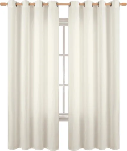 Vista 63 de BGment Cortinas de Lino Beige de 63 Pulgadas de Largo 2 Paneles - Tratamientos para Ventanas con Textura de Arpillera Filtrantes de Luz Cortinas B