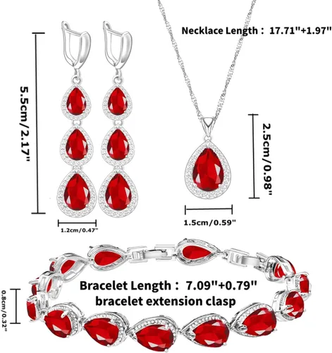 Vista 5 de LMXXVJ Juego de collar y aretes largos, chapados en oro blanco, juego de joyas de zafiro azul creado, joyería de regalo para boda, fiesta, joyería