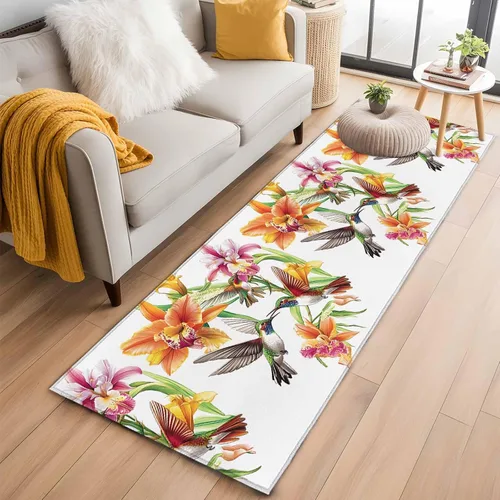 Vista 14 de Small Area Rugs 2x3 Ft, Orange Floral Non-Slip Area Rugs for Living Room Bedroom Entryway, Spring Kingfisher Watercolor Retro Art Washable Carpet
