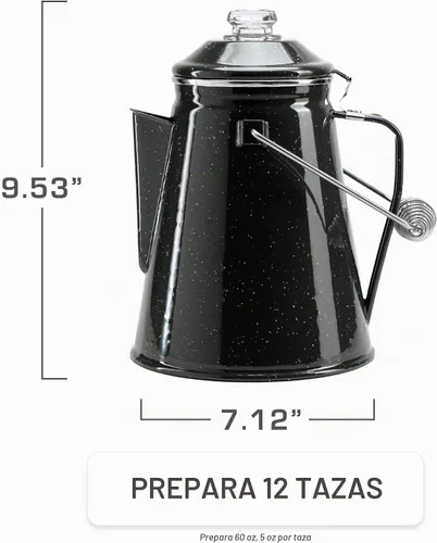 Vista 2 de COLETTI Cafetera Percolator clásica: la cafetera de camping más nostálgica, ahora modernizada [esmalte negro, 12 tazas]