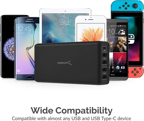 Vista 8 de SABRENT Estación de carga de cargador inteligente USB A y USB tipo C PD de 5 puertos de 114 W (AX-LPD5)