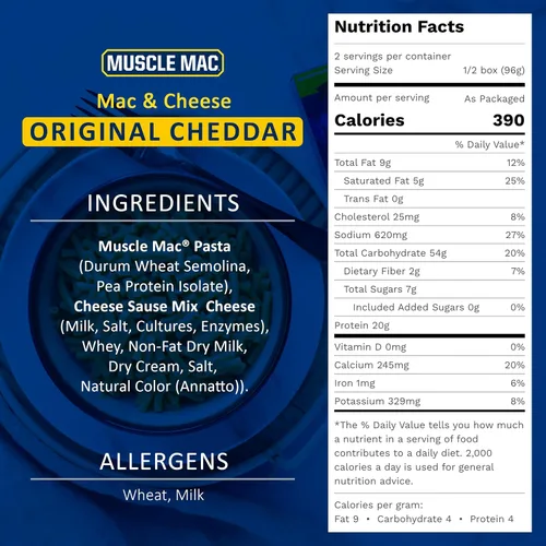 Vista 5 de Muscle Mac Cena de macarrones y queso con alto contenido de proteínas con queso real, 0.71 oz de proteína, 6.75 oz (paquete de 10)