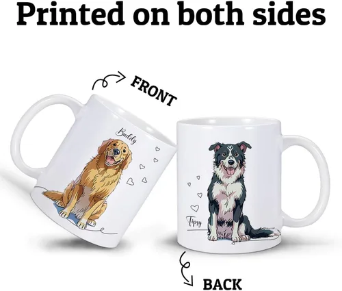 Vista 6 de Taza de café personalizada para perro, taza de café personalizada de 11 onzas, taza de café personalizada con nombre de foto de mascota, regalos