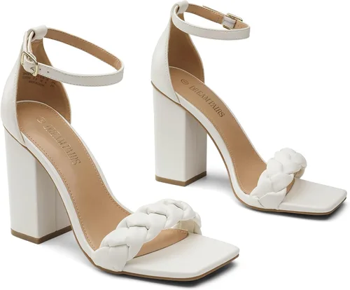 Vista 3 de DREAM PAIRS Tacones de mujer para mujer, trenzados, puntera abierta, correa de tobillo, tacón alto, sandalias de tacón grueso, para fiesta, boda