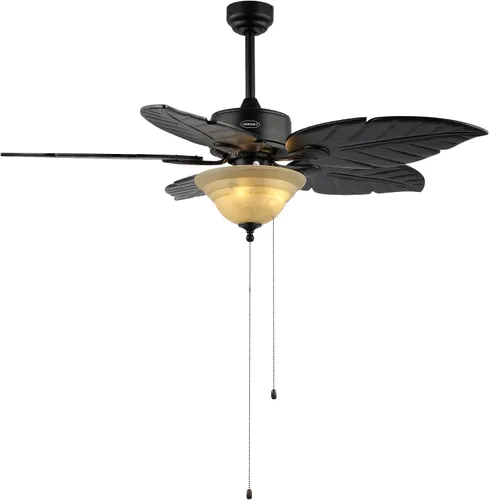 Vista 10 de JONATHAN Y Ventilador de techo LED de hoja de palmera bohemia costera marrón claro de 52 pulgadas, 3 aspas de madera rústica con cadena de tracción