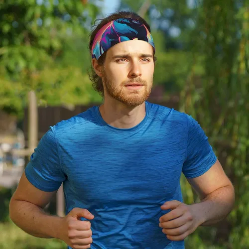 Vista 8 de Soft and Absorbent Headband for Red Basketball Workout - Ideal Hair Accessory for Yoga, Running, and More! Synthwave Sabertooth