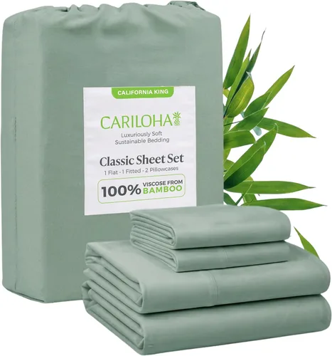 Vista 19 de Cariloha Set de sábanas clásico de 4 piezas Ropa de cama de playa King Material de viscosa Extra suave, refrescante para personas que